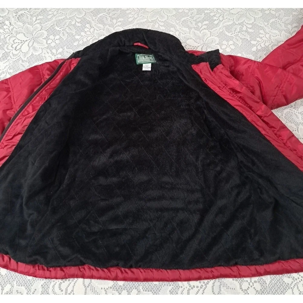 LL Bean Misses Sm Burgundy Red Nylon Fleece Lined Full Zip Winter Jacket Pre-own
